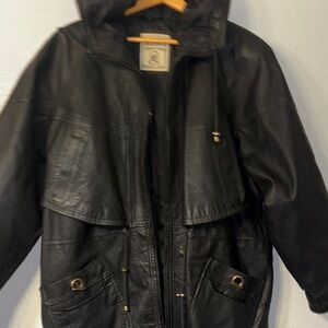 Wilda Genuine Black Leather Hooded Jacket